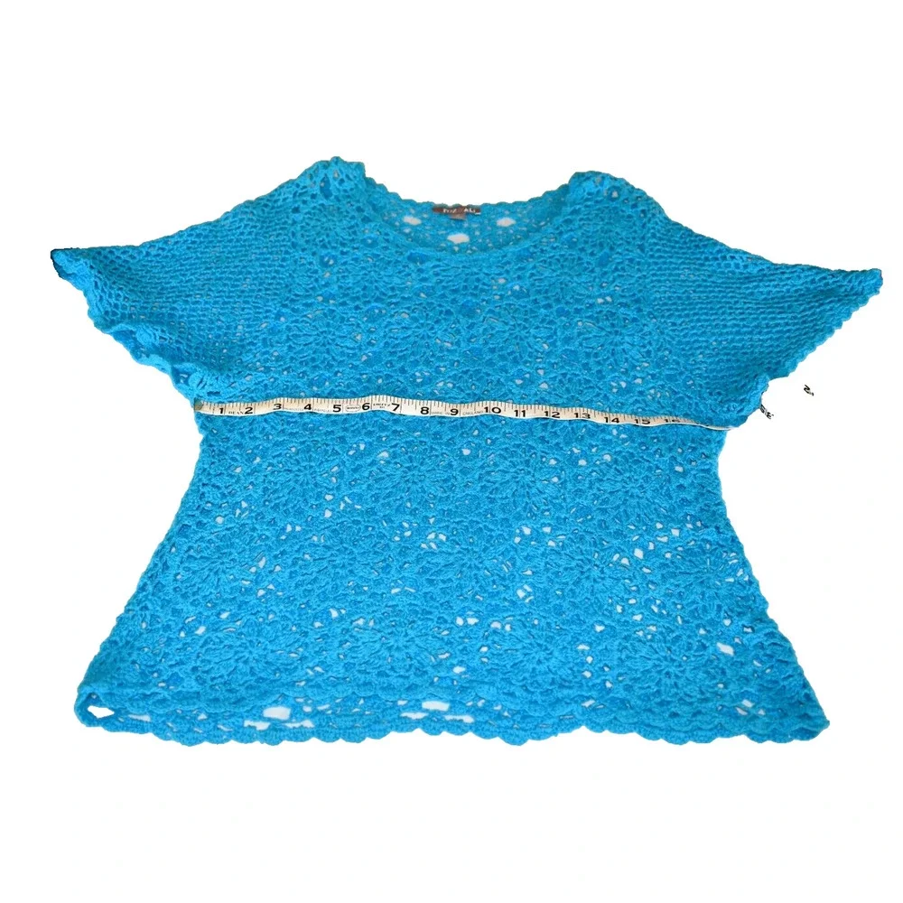 Turquois color crochet top, Boho style, Resort wear Womens Medium